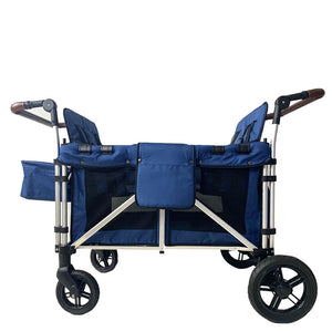 Collapsible Wagon Quad Deluxe Stroller Wagon For 4 Kids Bus Seating High Seat Face To Face Outdoor Equipped