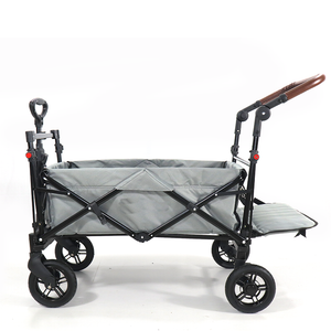 Easy Folding Collapsible Wagon Camping Cart Trolley Garden Outdoor Equipped PU Widened Tires Uv-Protection Canopy